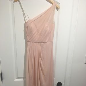 Bridesmaid Dress One Shoulder Neckline Petal Pink